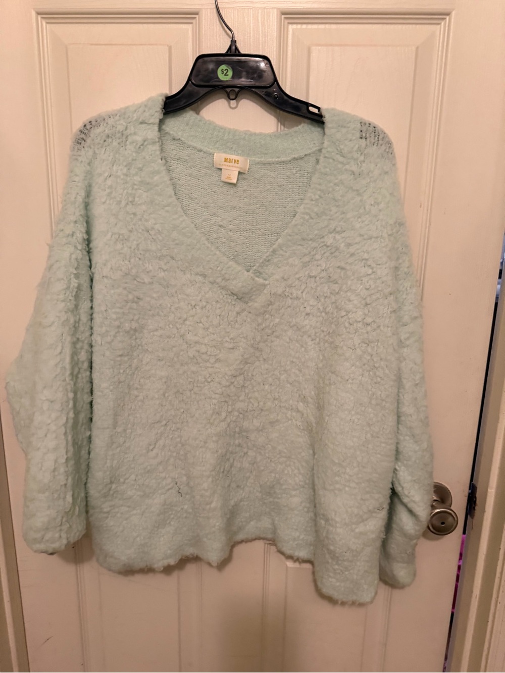 Anthropologie Mint Plush V-Neck Sweater